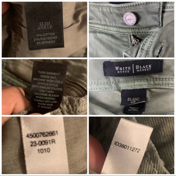 WHBM Blanc Olive Green Slim Ankle Utility Jeans Size 6R - Picture 10 of 10